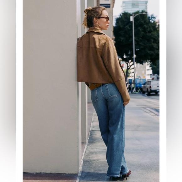 Zara Tan Cropped Suede Jacket - Picture 5 of 9